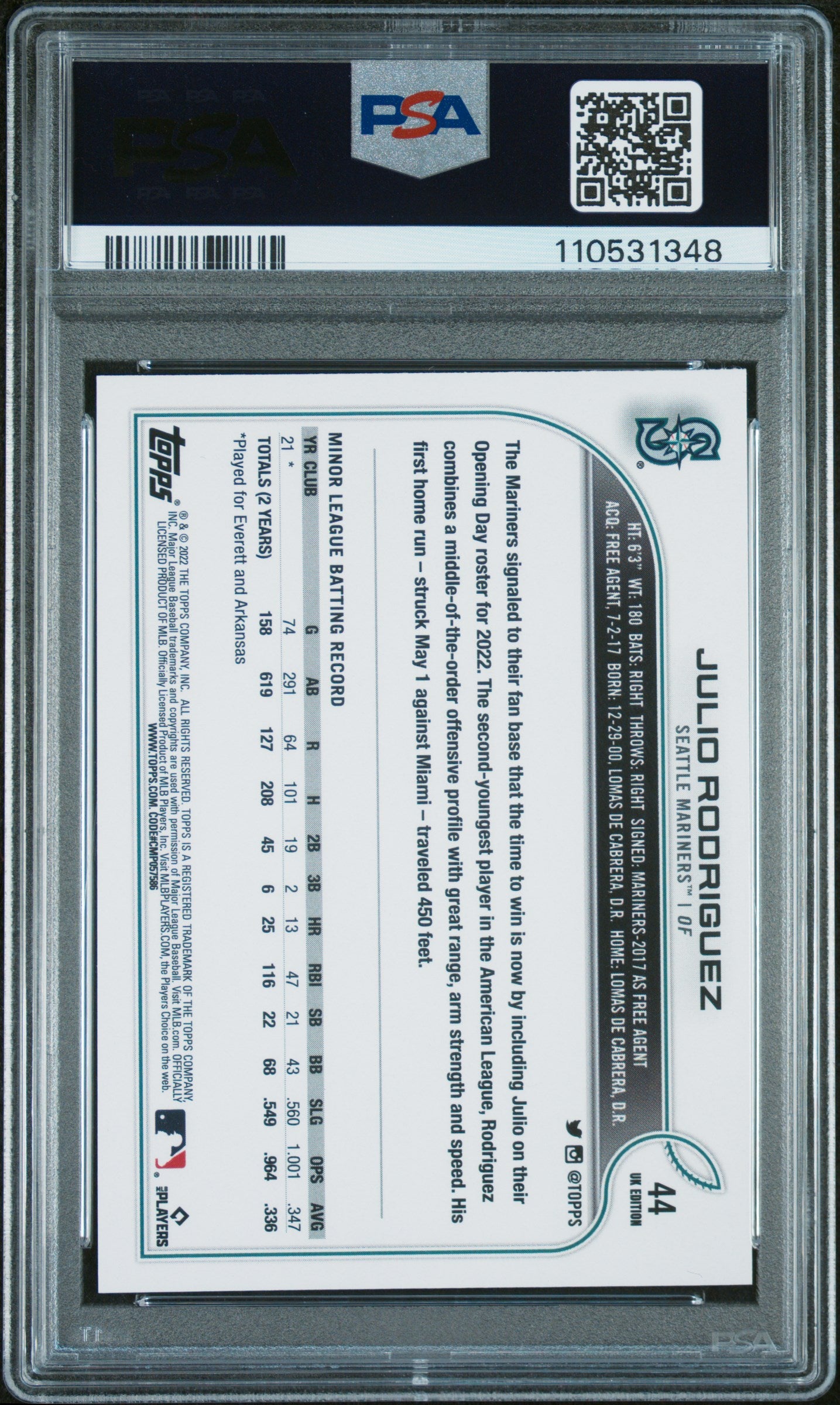 2022 Topps Uk Edition #44 Julio Rodriguez PSA 9