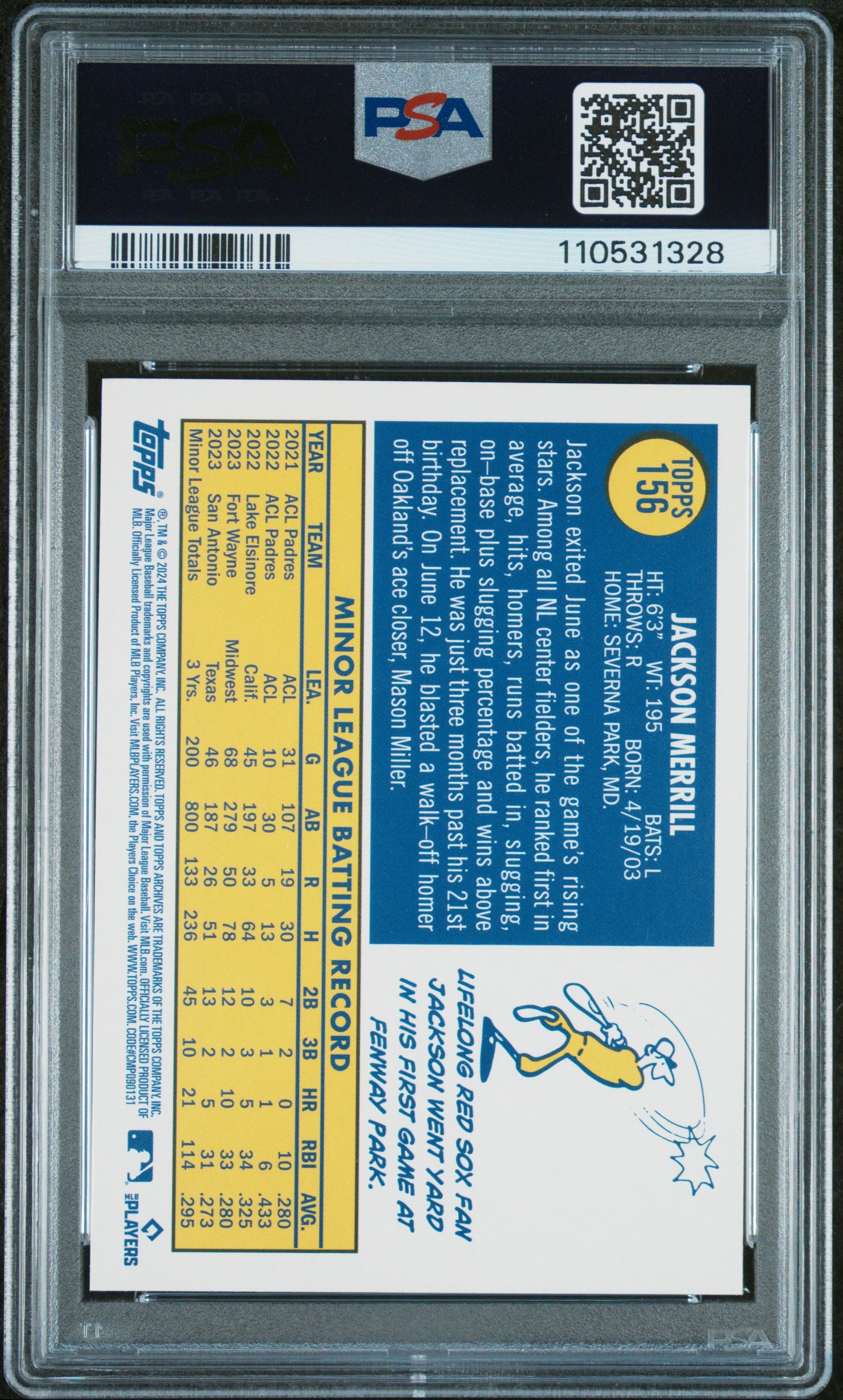 2024 Topps Archives #156 Jackson Merrill Black Foilboard PSA 9