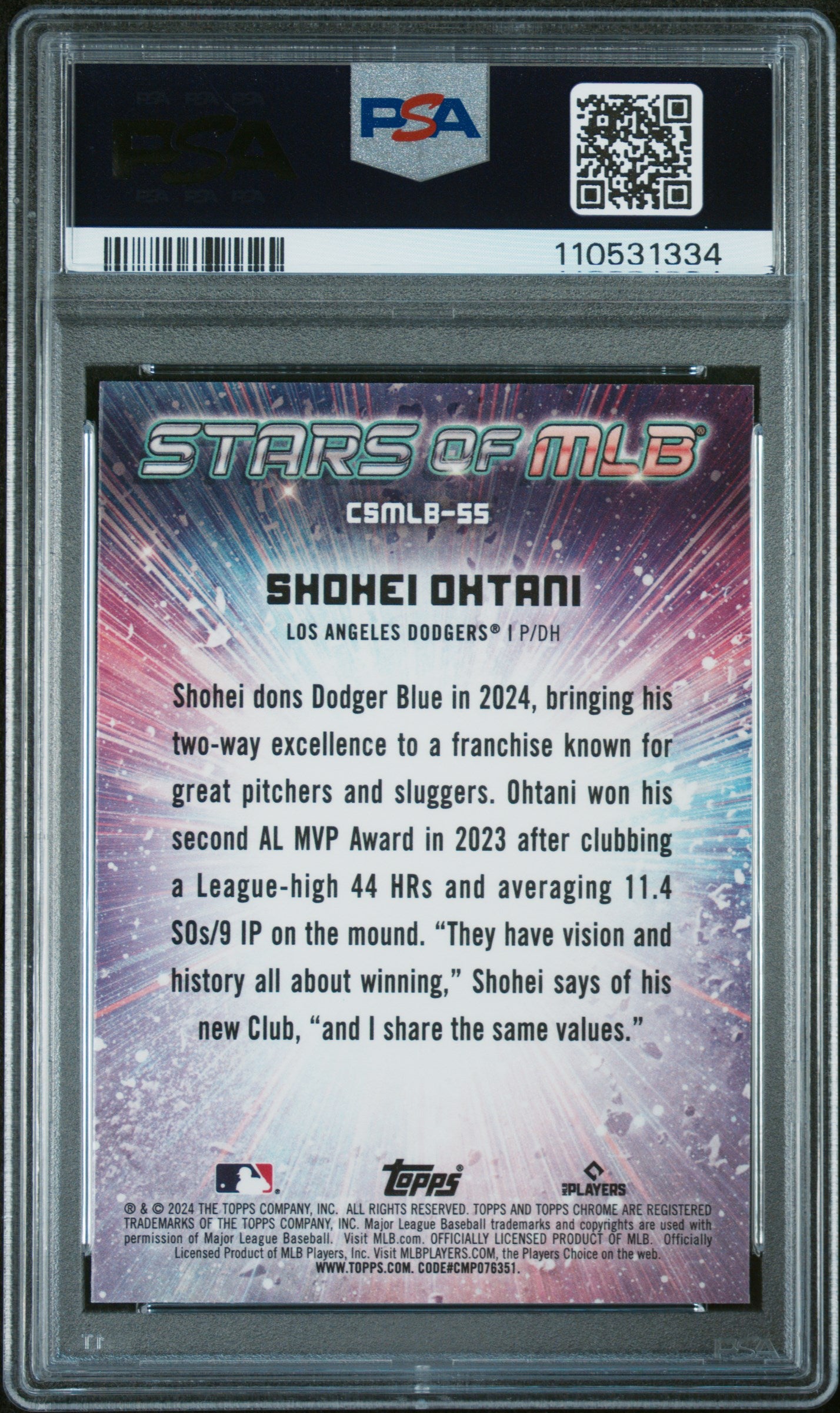 2024 Topps Stars Of Mlb Chrome #CSMLB55 Shohei Ohtani Series 2 PSA 10