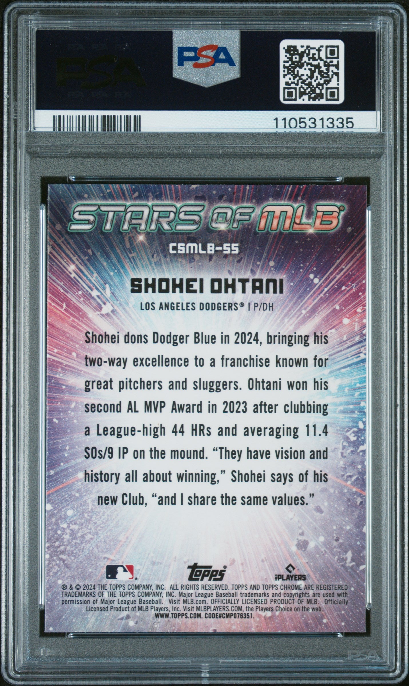 2024 Topps Stars Of Mlb Chrome #CSMLB55 Shohei Ohtani Series 2 PSA 10