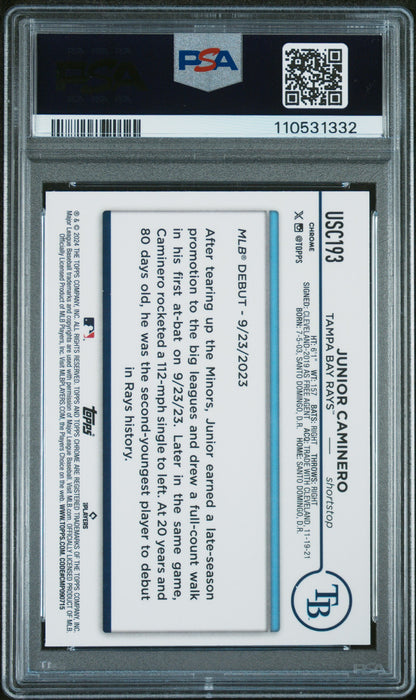 2024 Topps Chrome Update #USC193 Junior Caminero X-Fractor PSA 10