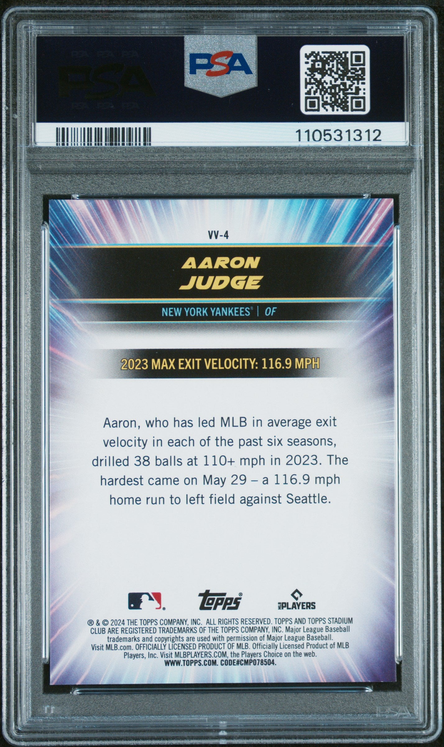 2024 Topps Stadium Club Virtuosos Of Velocity #VV4 Aaron Judge PSA 10
