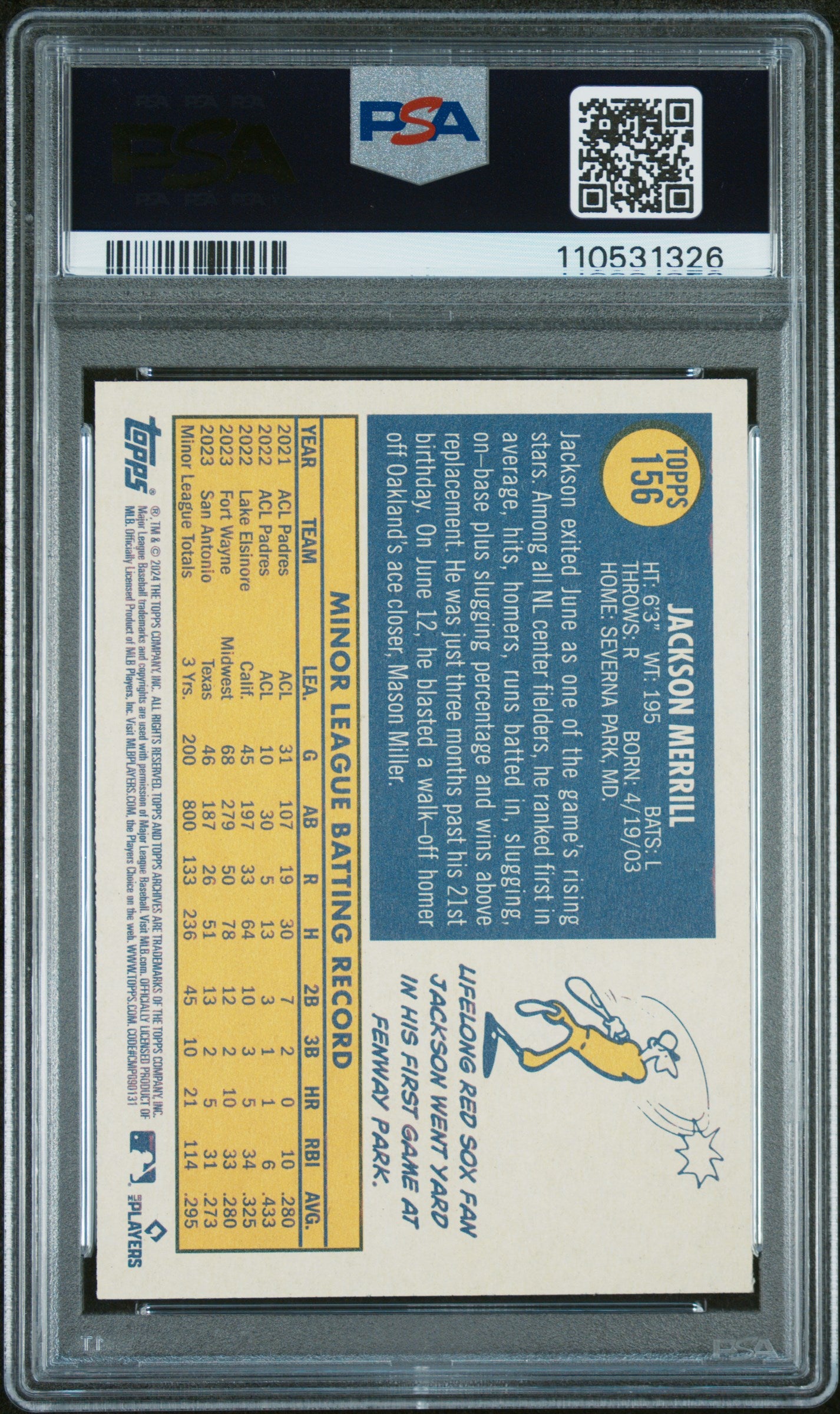2024 Topps Archives #156 Jackson Merrill PSA 10