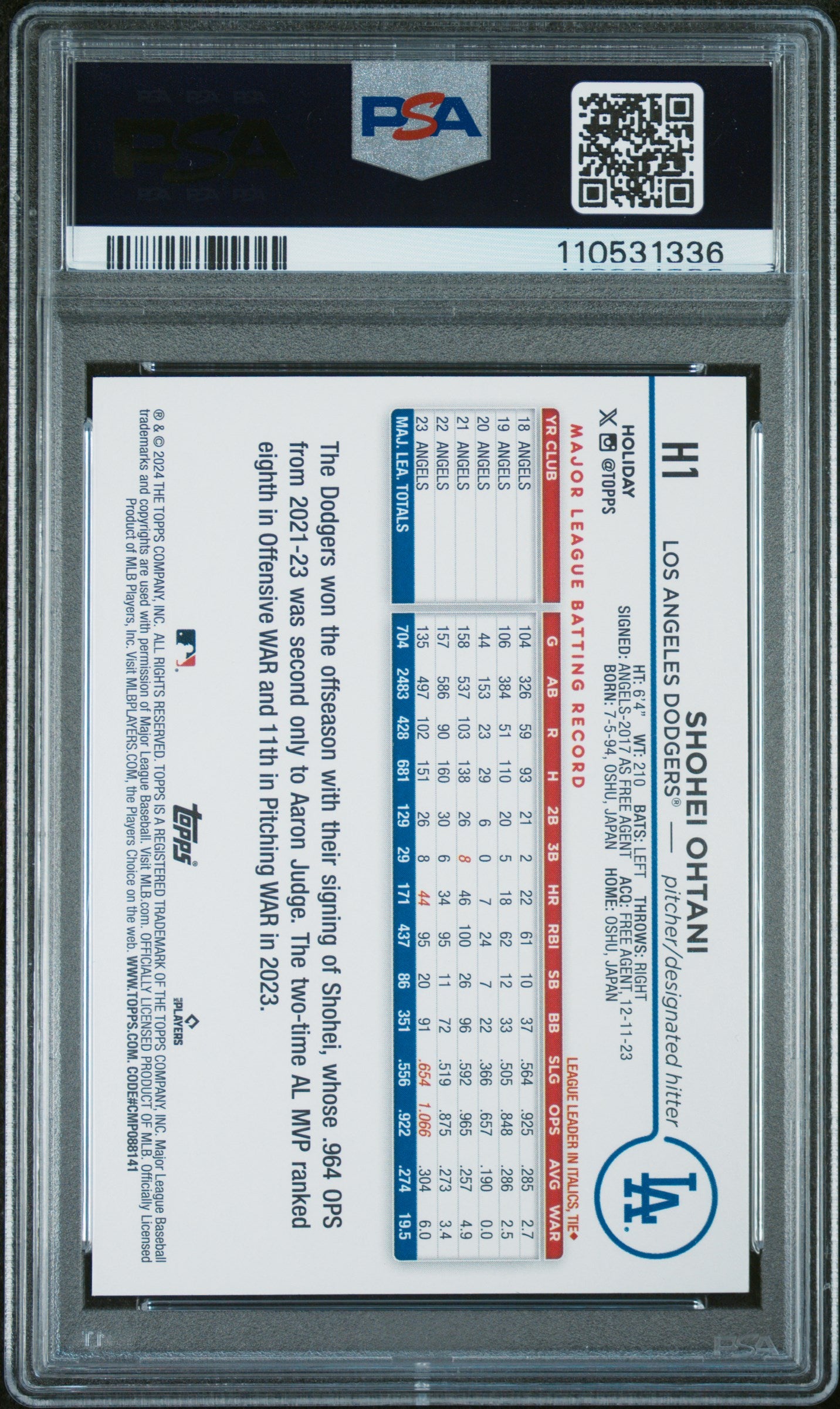 2024 Topps Holiday #H1 Shohei Ohtani Holiday Tree PSA 10