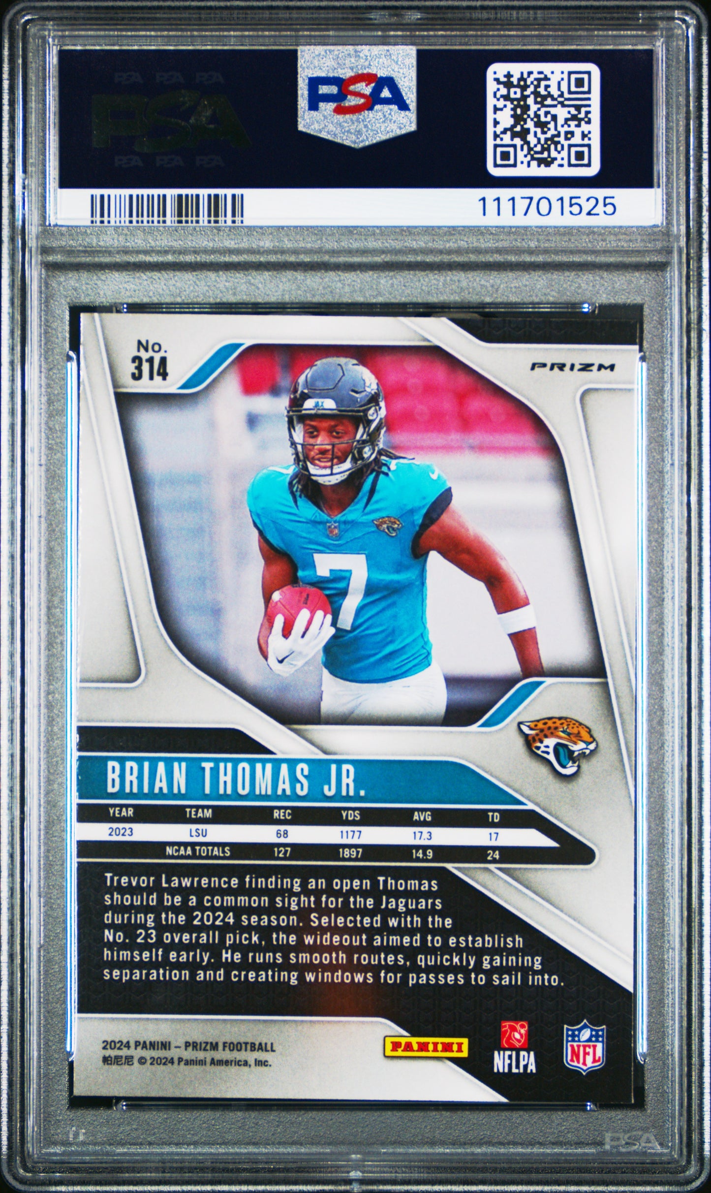2024 Panini Prizm #314 Brian Thomas Jr. Red/White/Blue Prizm PSA 10