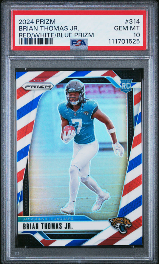 2024 Panini Prizm #314 Brian Thomas Jr. Red/White/Blue Prizm PSA 10