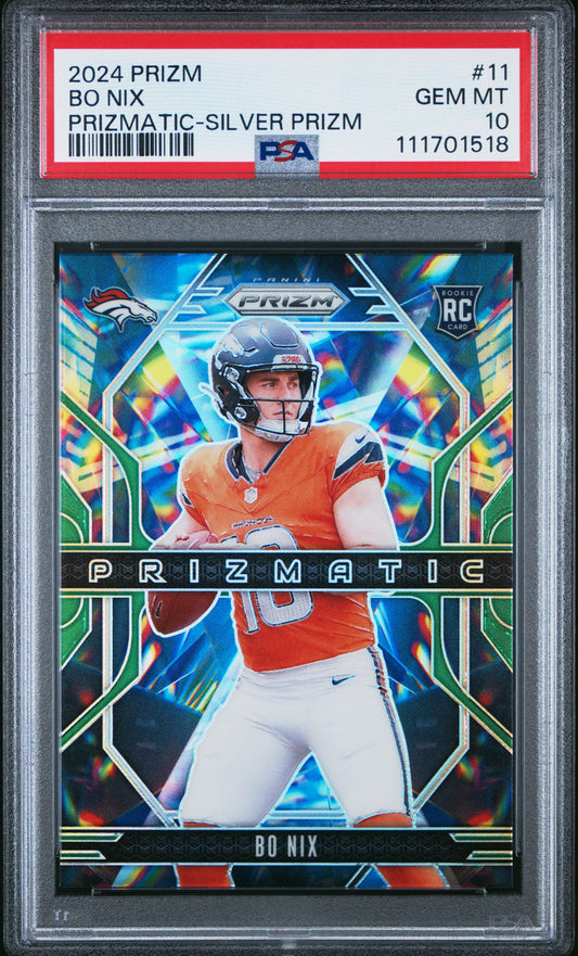 2024 Panini Prizm Prizmatic #11 Bo Nix Prizmatic-Silver Prizm PSA 10