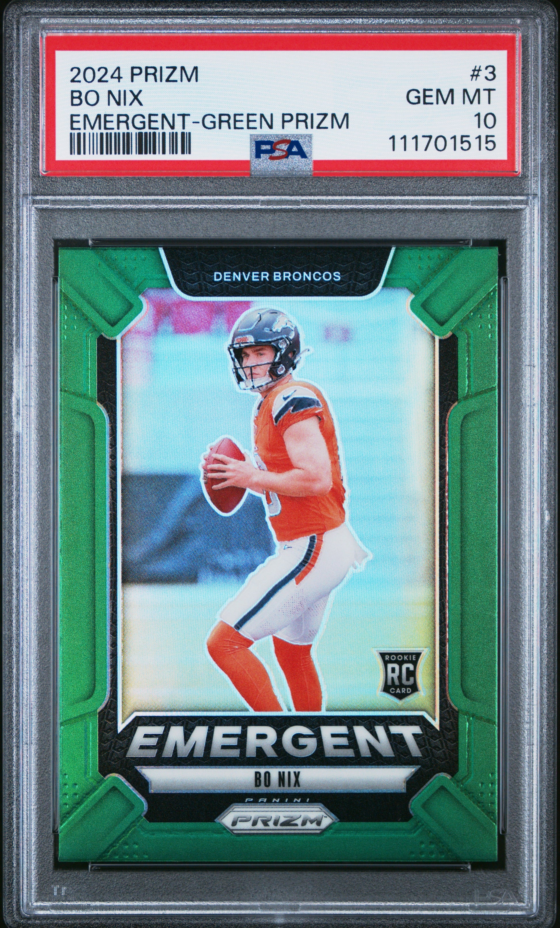 2024 Panini Prizm Emergent #3 Bo Nix Emergent-Green Prizm PSA 10
