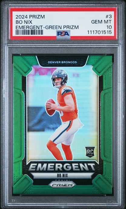 2024 Panini Prizm Emergent #3 Bo Nix Emergent-Green Prizm PSA 10