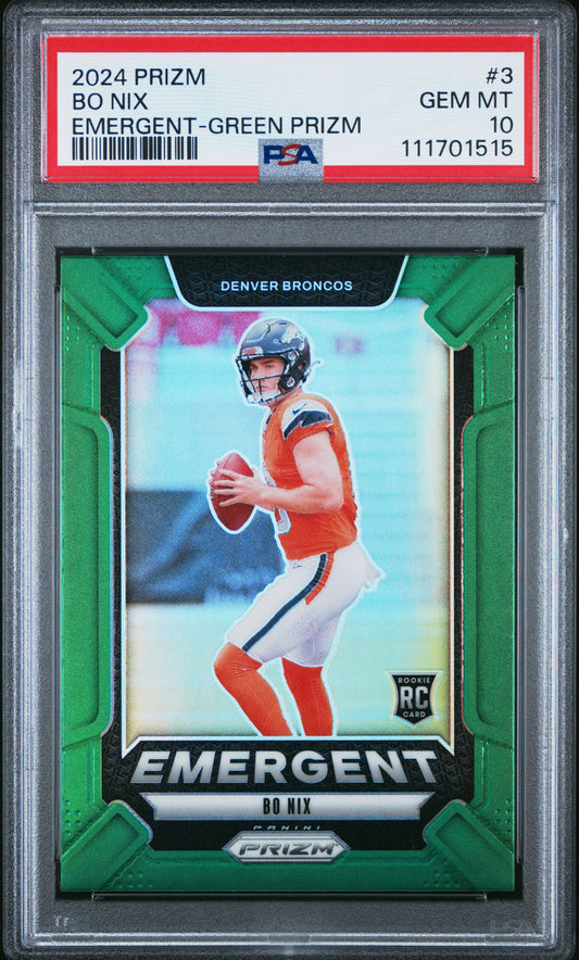 2024 Panini Prizm Emergent #3 Bo Nix Emergent-Green Prizm PSA 10