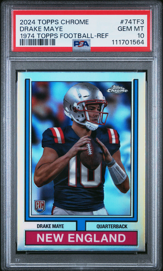 2024 Topps Chrome 1974 Topps Football #74TF3 Drake Maye 1974 -Ref PSA 10