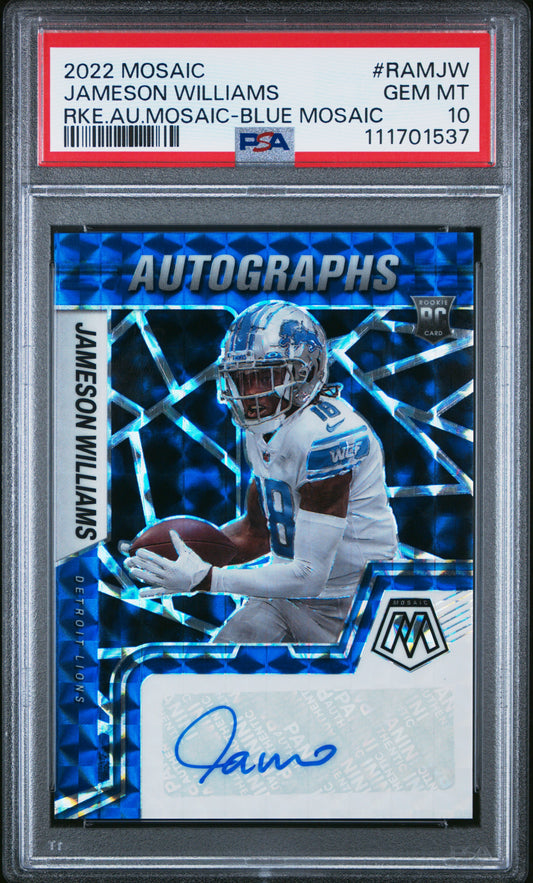 2022 Panini Mosaic Rookie Autograph Mosaic #RAMJW Jameson Williams Blue PSA 10