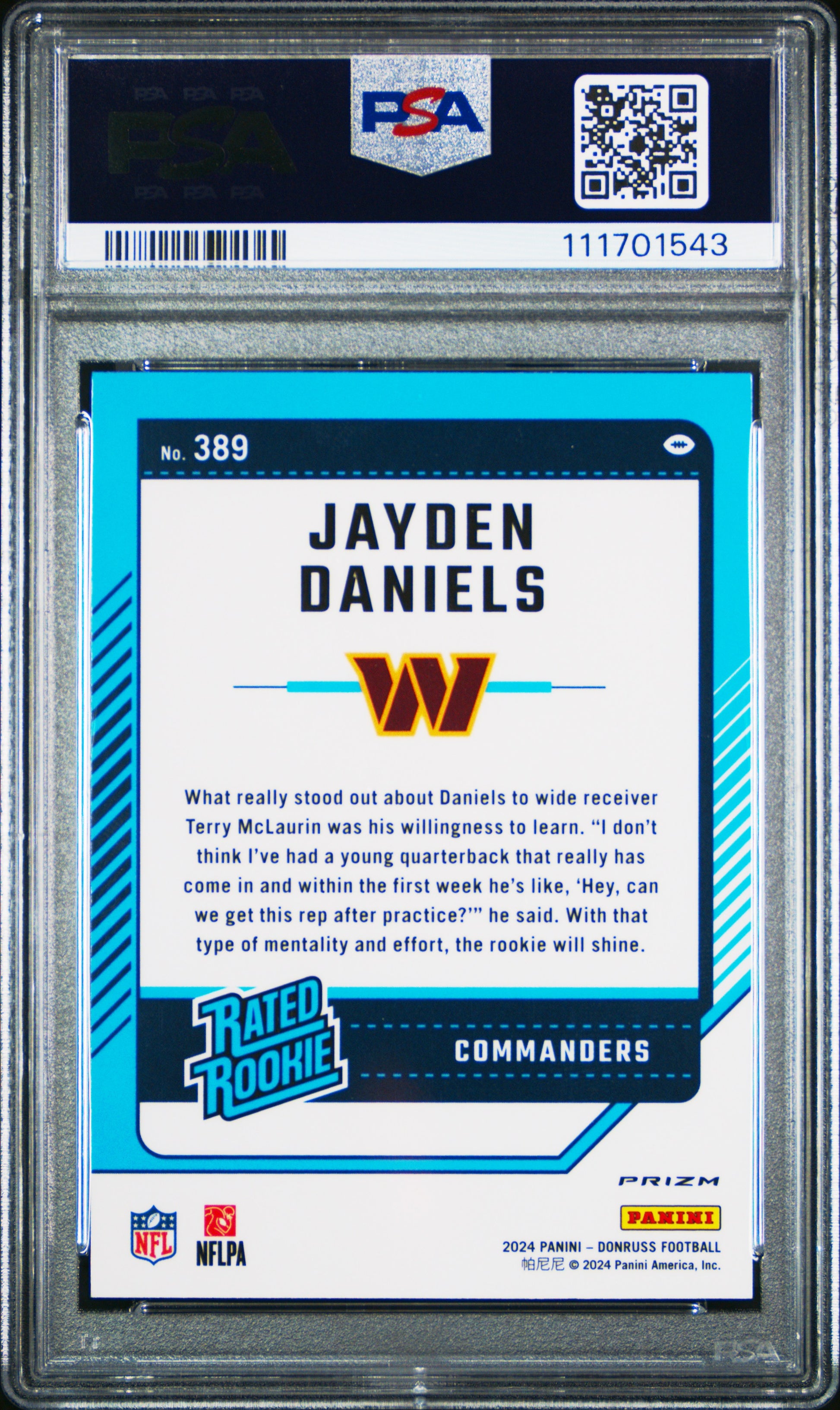 2024 Panini Donruss #389 Jayden Daniels Optic Preview-Red Wave PSA 10
