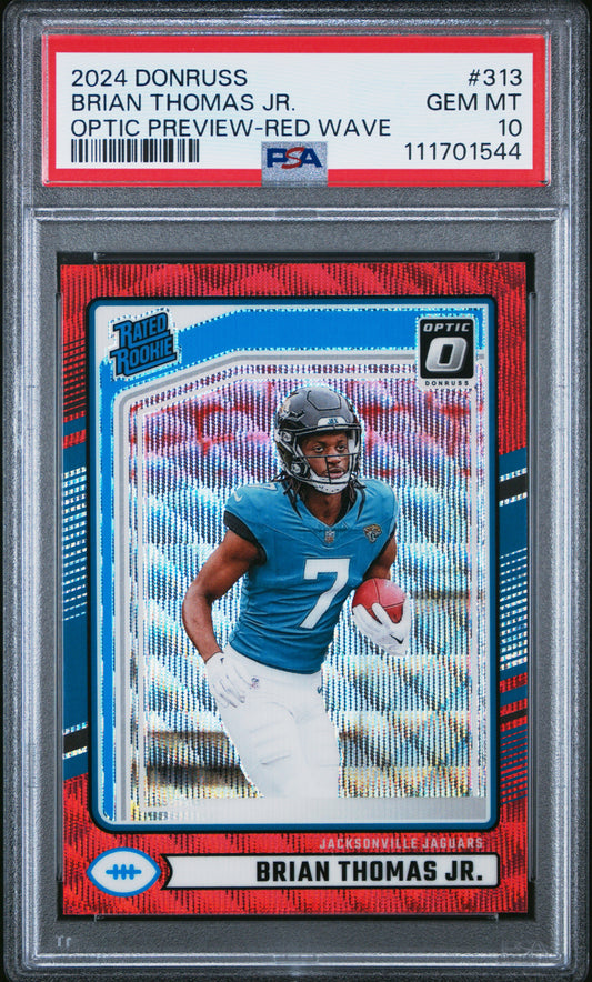 2024 Panini Donruss #313 Brian Thomas Jr. Optic Preview-Red Wave PSA 10