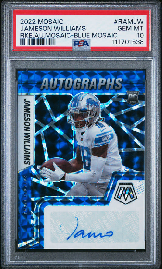 2022 Panini Mosaic Rookie Autograph #RAMJW Jameson Williams-Blue-99 PSA 10