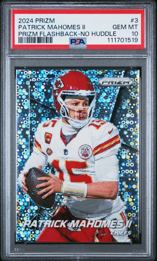 2024 Panini Prizm Prizm Flashback #3 Patrick Mahomes Ii-No Huddle PSA 10
