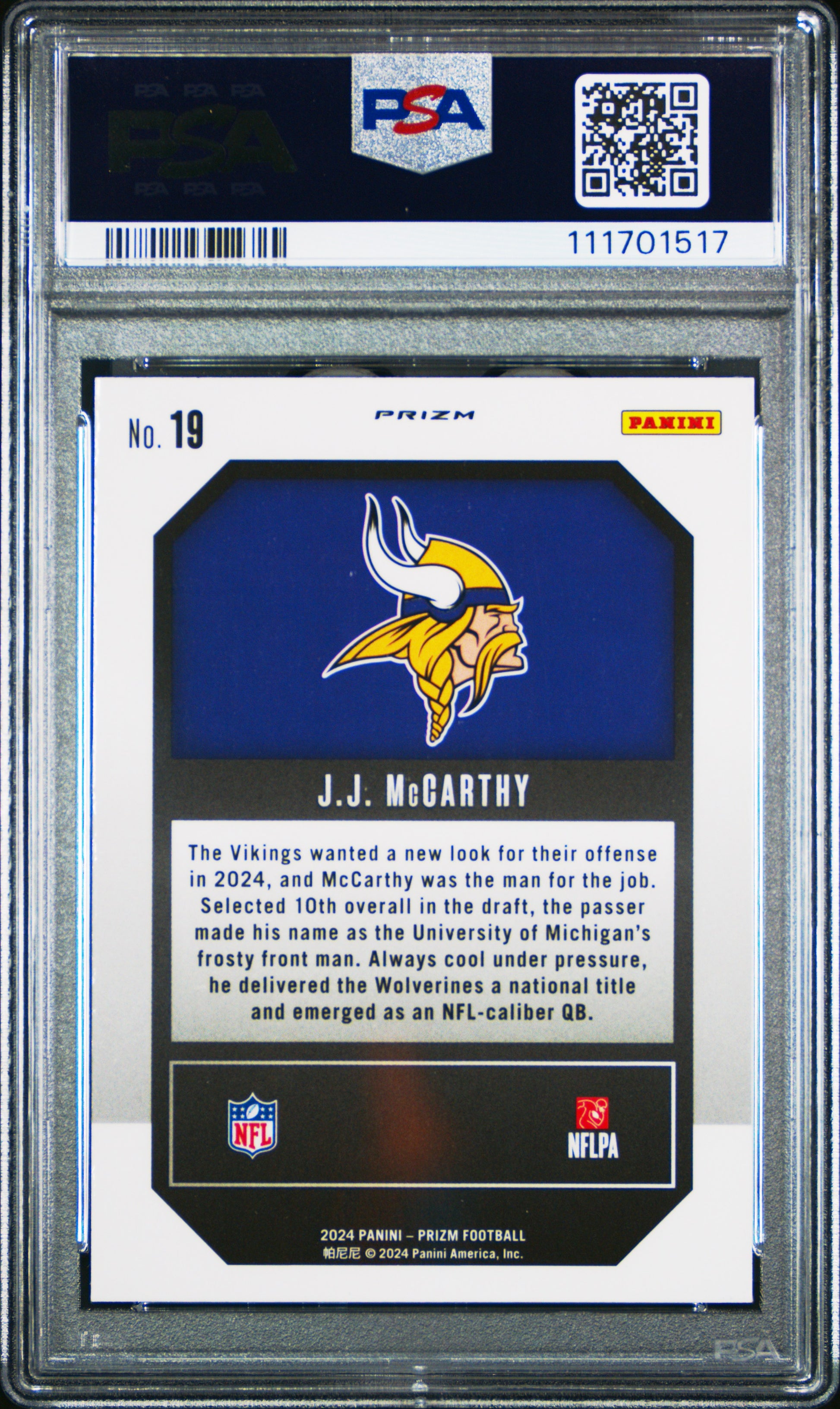 2024 Panini Prizm Emergent #19 Jj Mccarthy Emergent-Green Prizm PSA 10