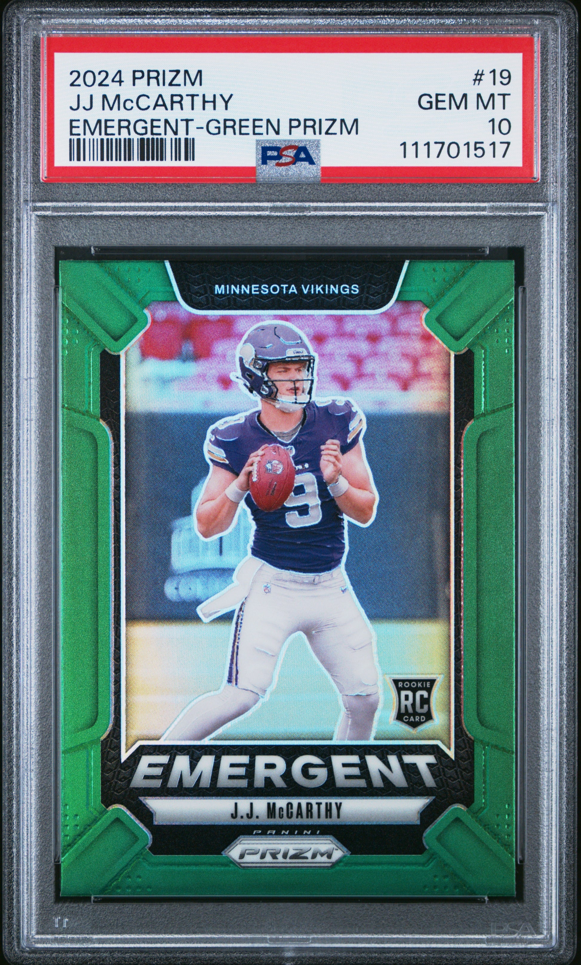 2024 Panini Prizm Emergent #19 Jj Mccarthy Emergent-Green Prizm PSA 10