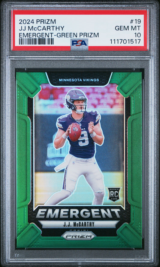 2024 Panini Prizm Emergent #19 Jj Mccarthy Emergent-Green Prizm PSA 10