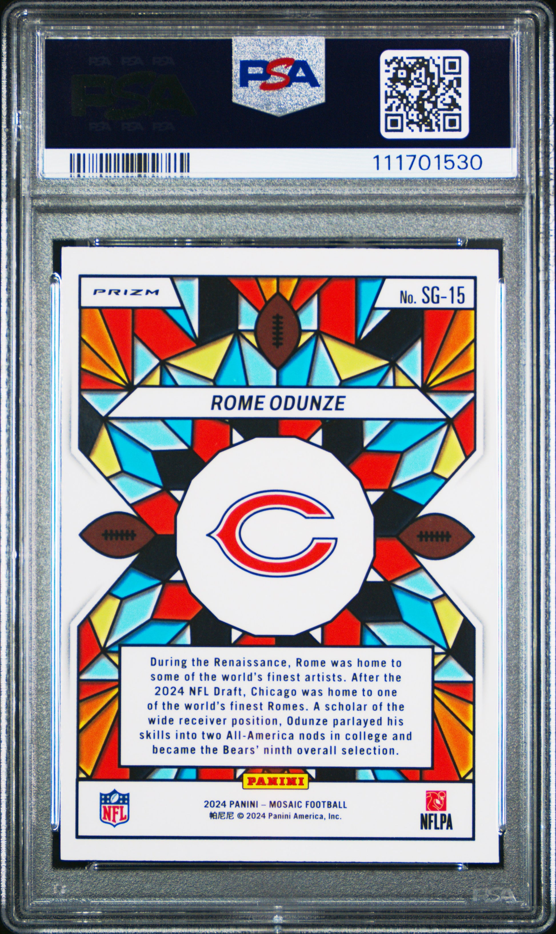 2024 Panini Mosaic Stained Glass #SG15 Rome Odunze PSA 10