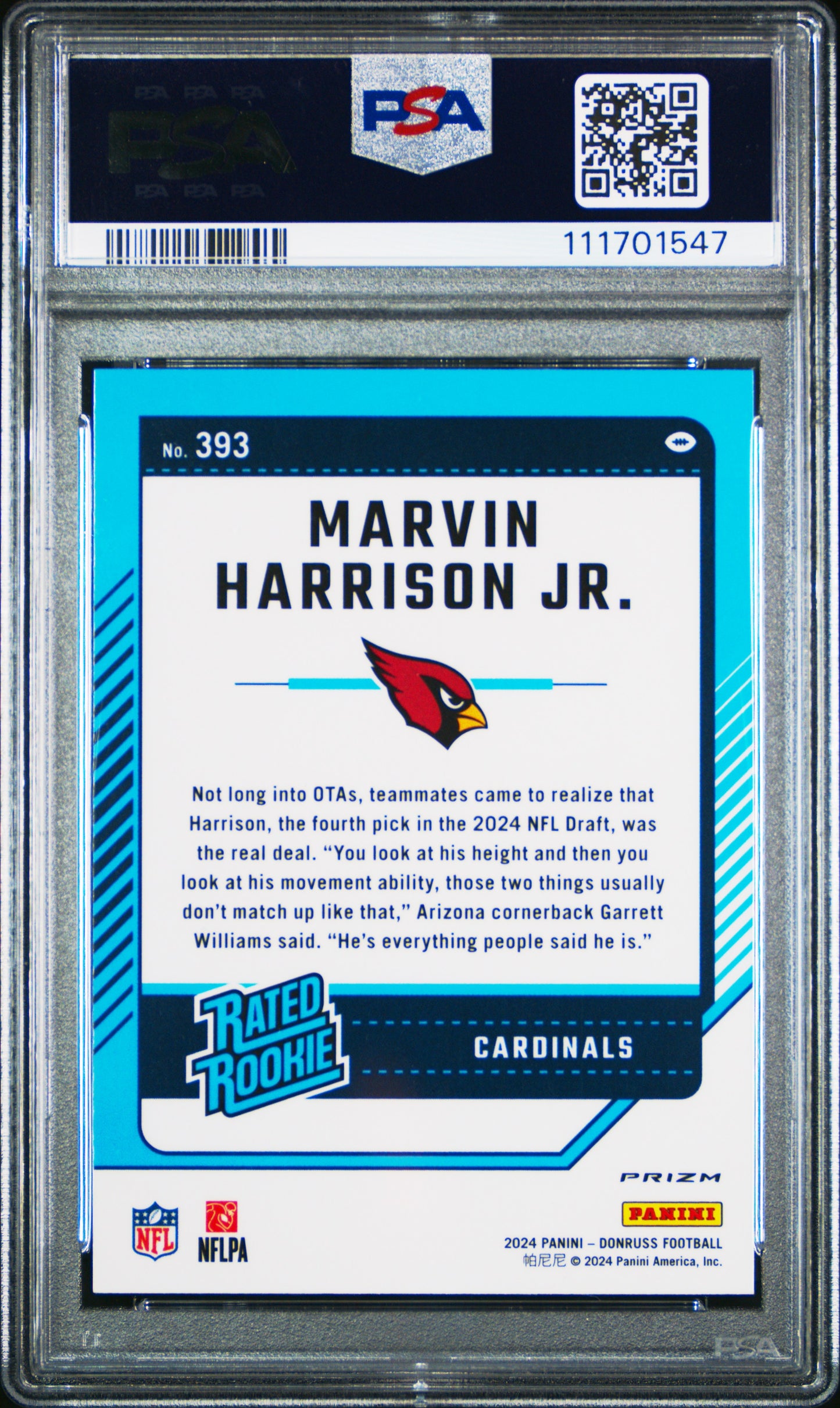 2024 Panini Donruss #393 Marvin Harrison Jr. Optic Preview-Pink PSA 10