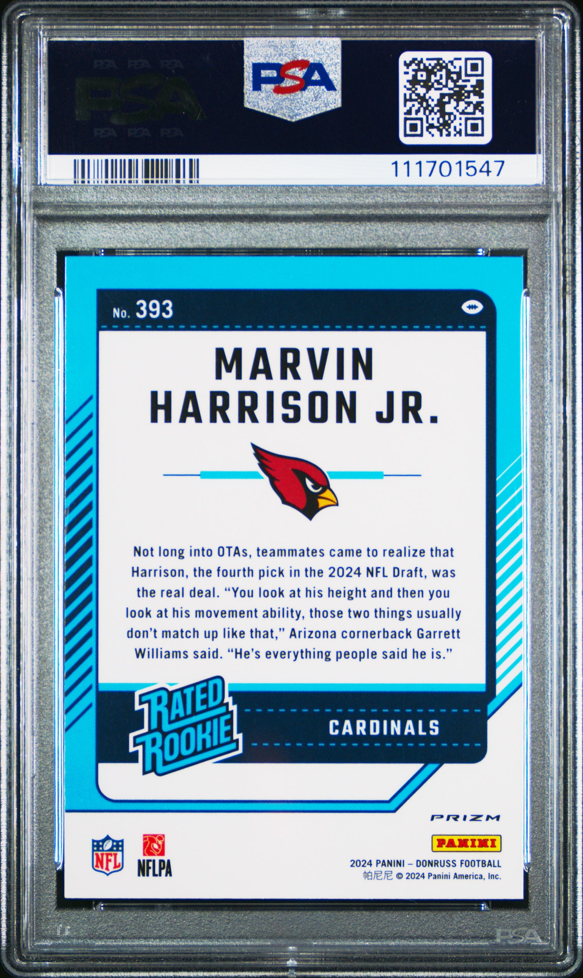 2024 Panini Donruss #393 Marvin Harrison Jr. Optic Preview-Pink PSA 10