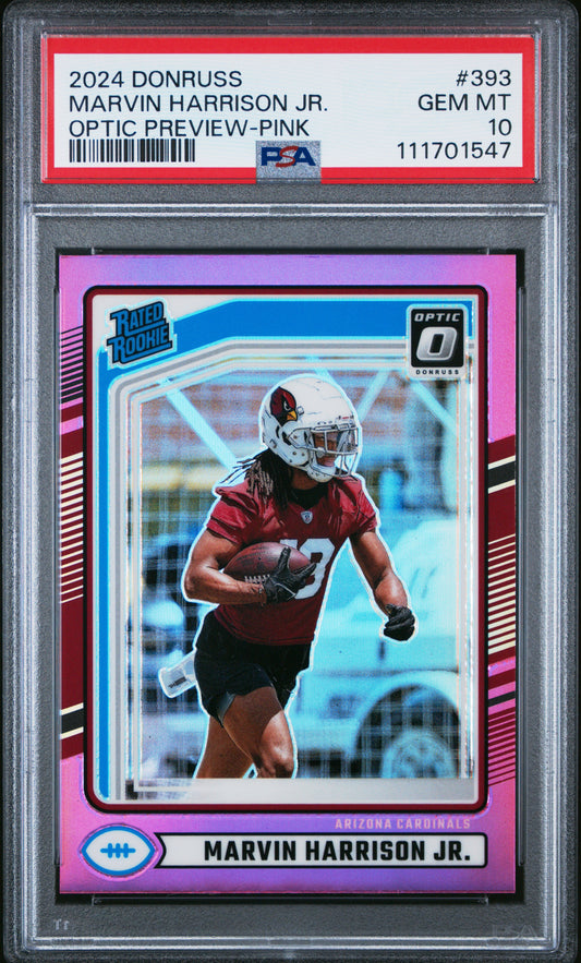 2024 Panini Donruss #393 Marvin Harrison Jr. Optic Preview-Pink PSA 10