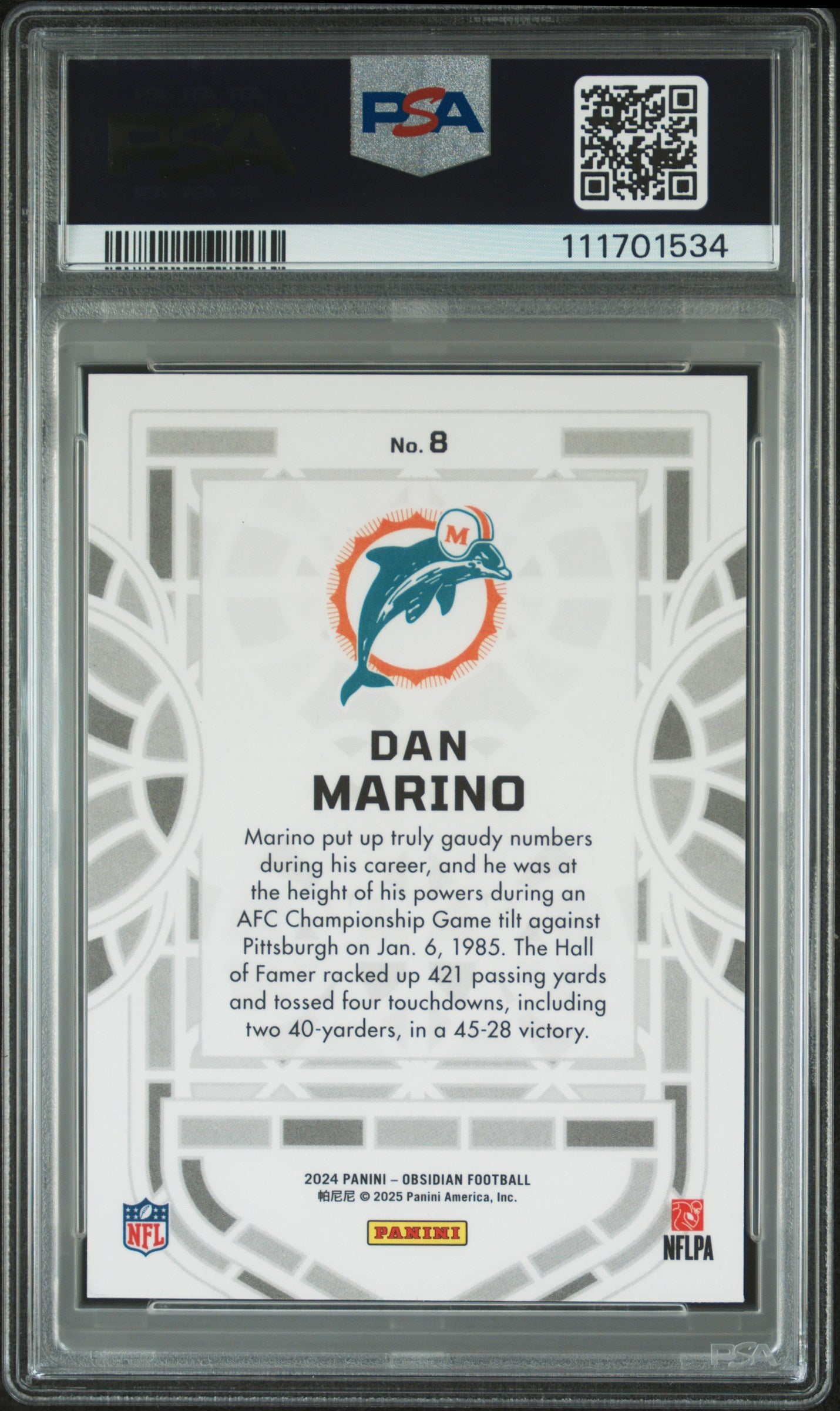 2024 Panini Obsidian Black Stained Glass #8 Dan Marino PSA 10