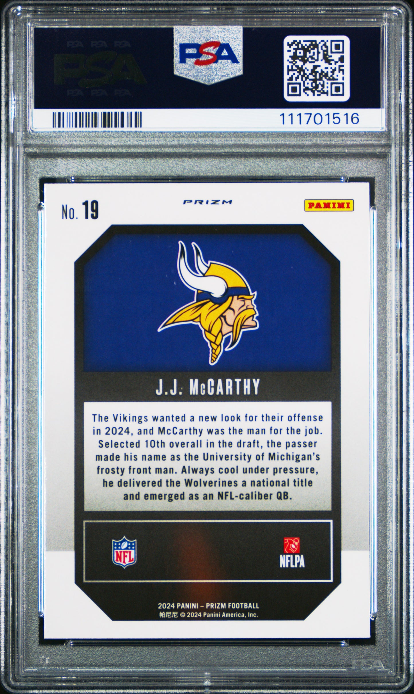2024 Panini Prizm Emergent #19 Jj Mccarthy Emergent-Green Prizm PSA 10