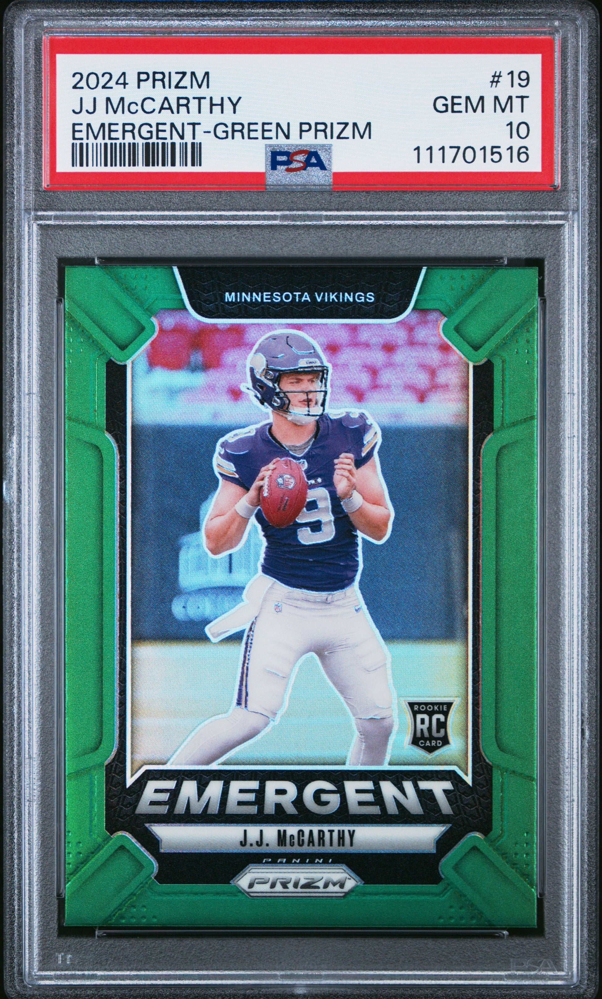 2024 Panini Prizm Emergent #19 Jj Mccarthy Emergent-Green Prizm PSA 10