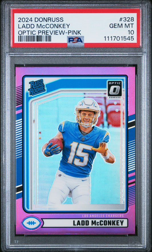 2024 Panini Donruss #328 Ladd Mcconkey Optic Preview-Pink PSA 10
