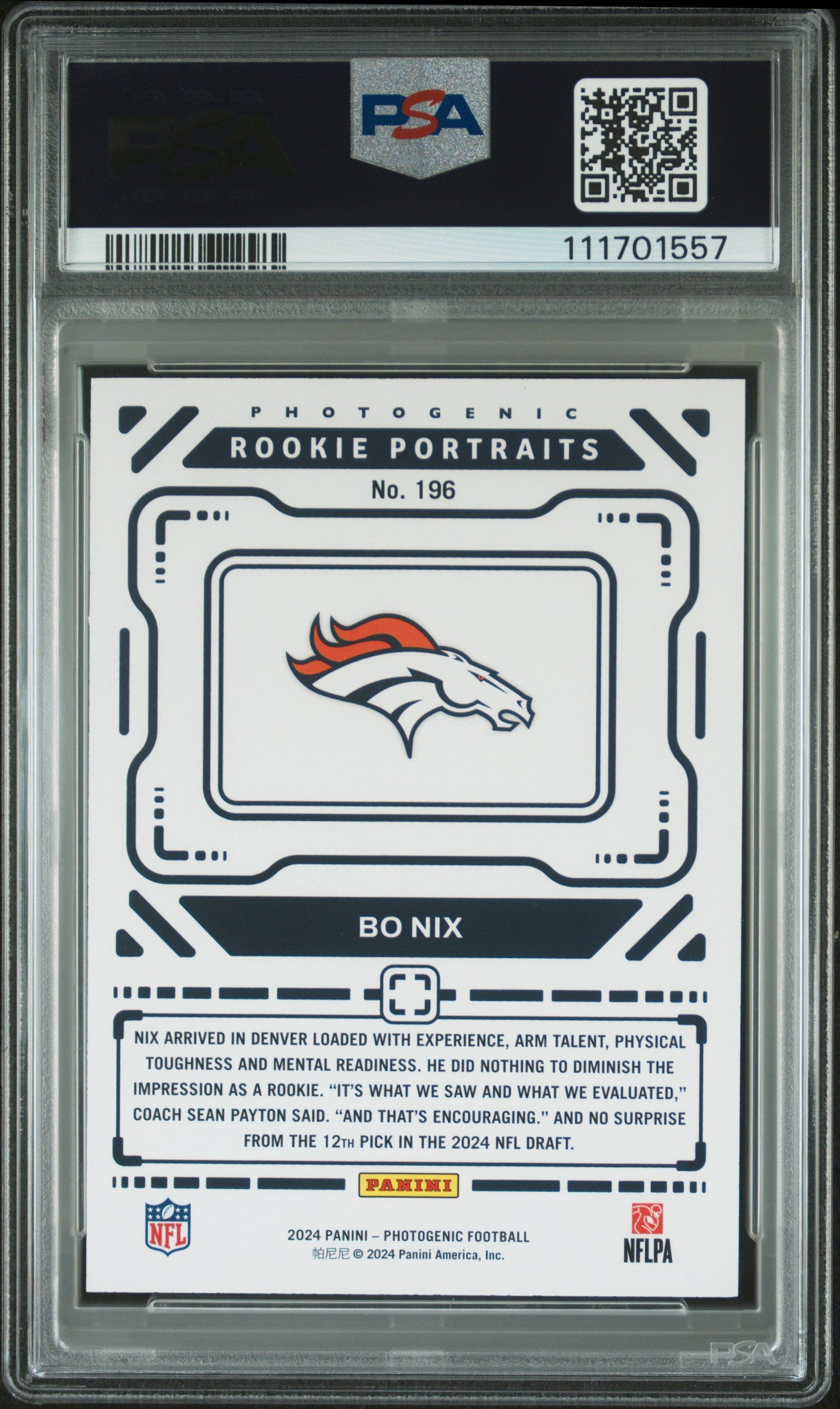 2024 Panini Photogenic #196 Bo Nix PSA 7
