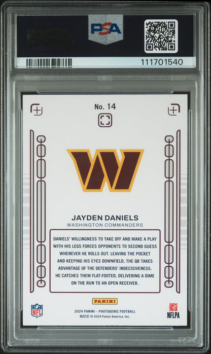 2024 Panini Photogenic Rookie Pix #14 Jayden Daniels Rookie Pix-Red PSA 8