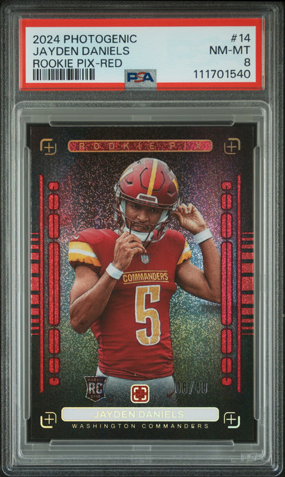 2024 Panini Photogenic Rookie Pix #14 Jayden Daniels Rookie Pix-Red PSA 8
