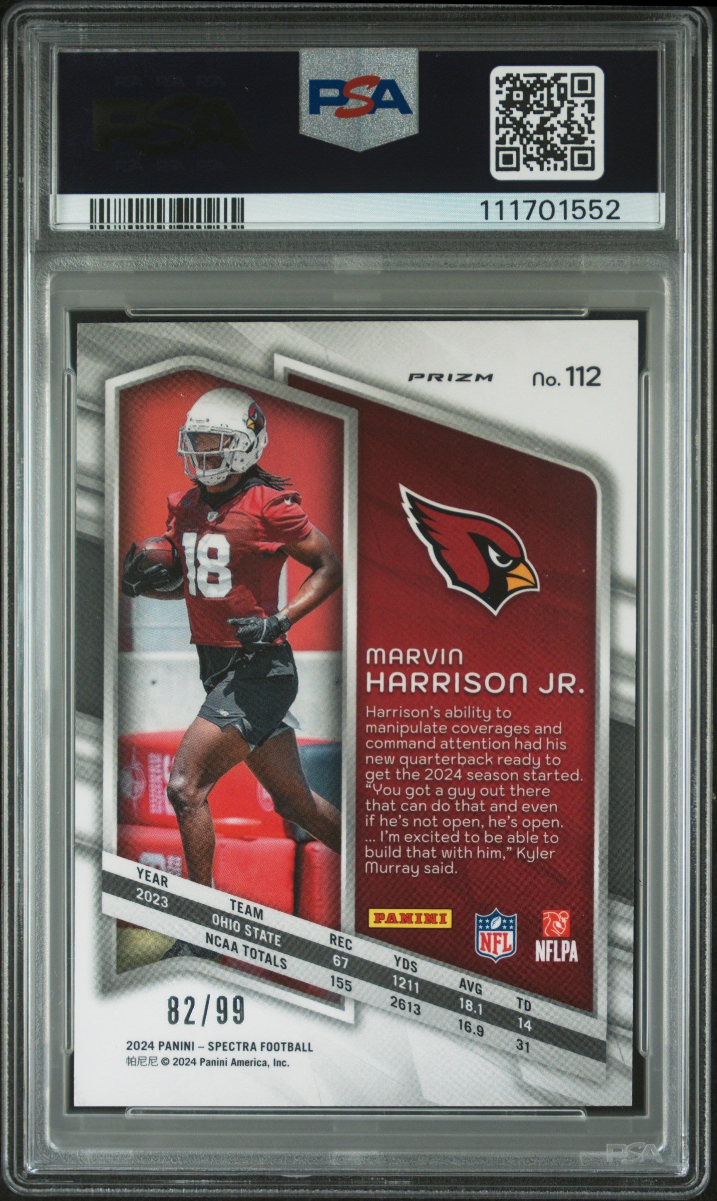 2024 Panini Spectra #112 Marvin Harrison Jr. Celestial PSA 8