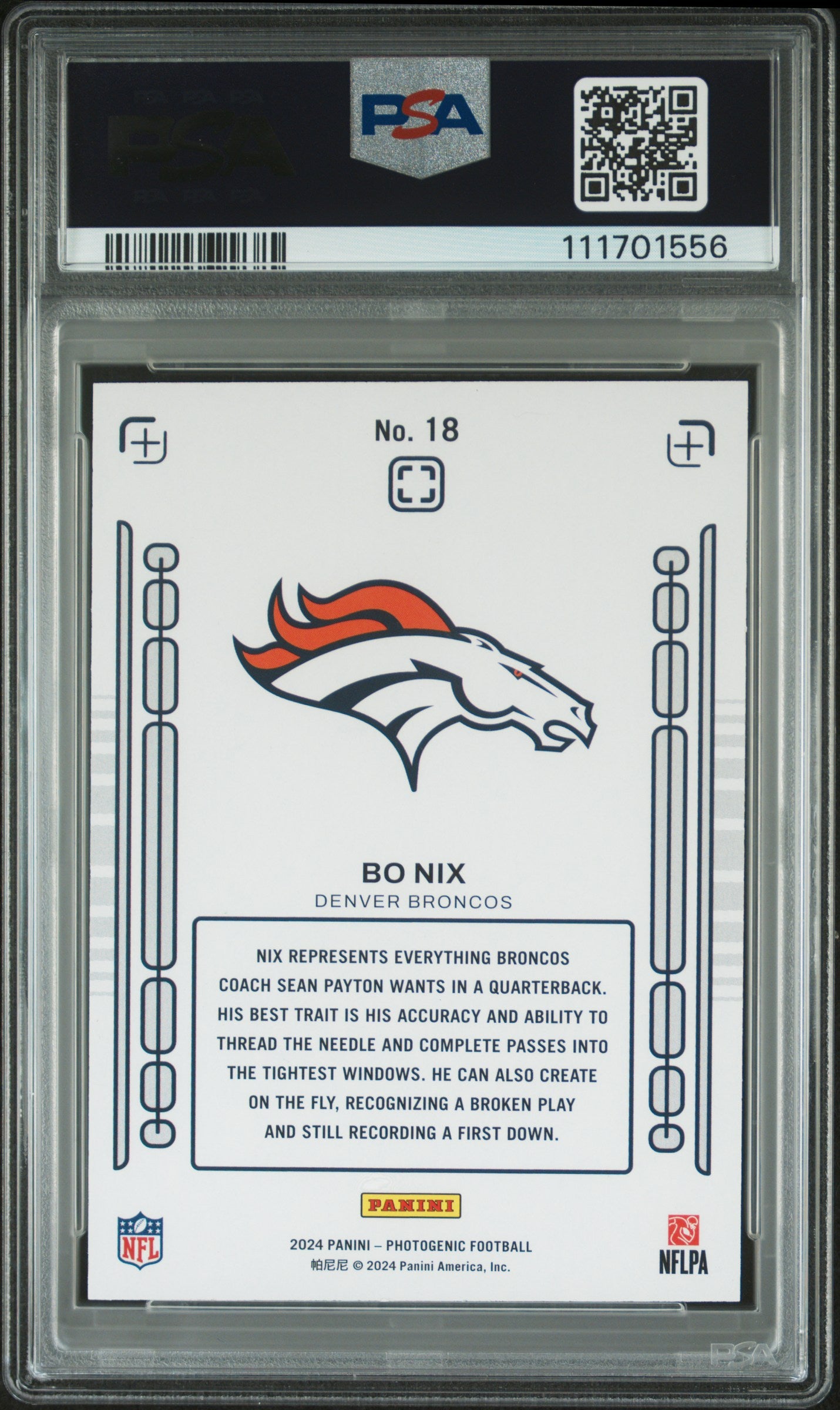 2024 Panini Photogenic Rookie Pix #18 Bo Nix PSA 8