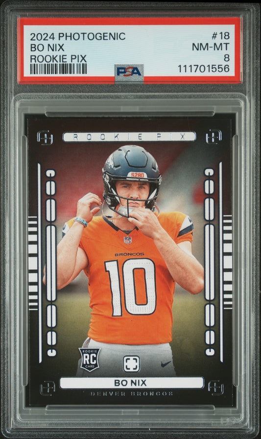 2024 Panini Photogenic Rookie Pix #18 Bo Nix PSA 8