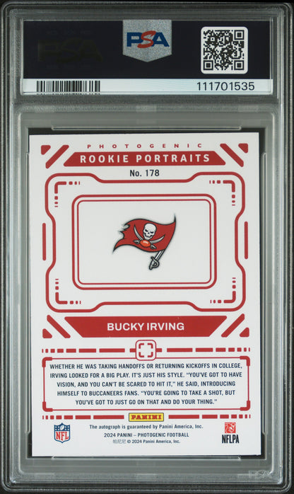 2024 Panini Photogenic #178 Bucky Irving Autograph-Blue PSA 8