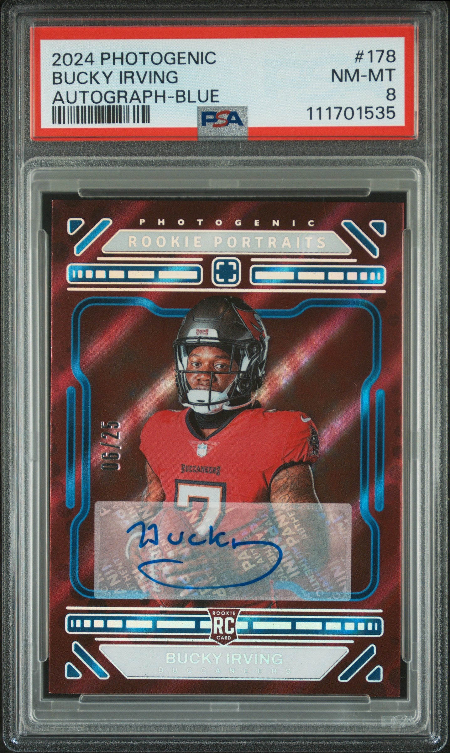 2024 Panini Photogenic #178 Bucky Irving Autograph-Blue PSA 8