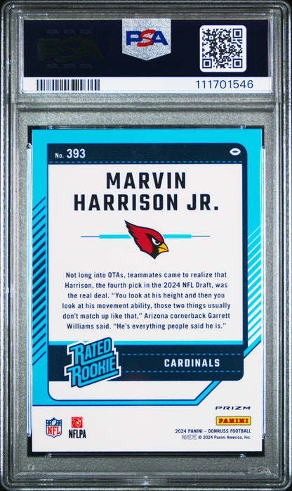 2024 Panini Donruss #393 Marvin Harrison Jr. Optic Preview-Pink PSA 9
