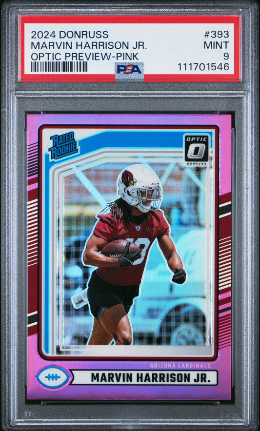 2024 Panini Donruss #393 Marvin Harrison Jr. Optic Preview-Pink PSA 9