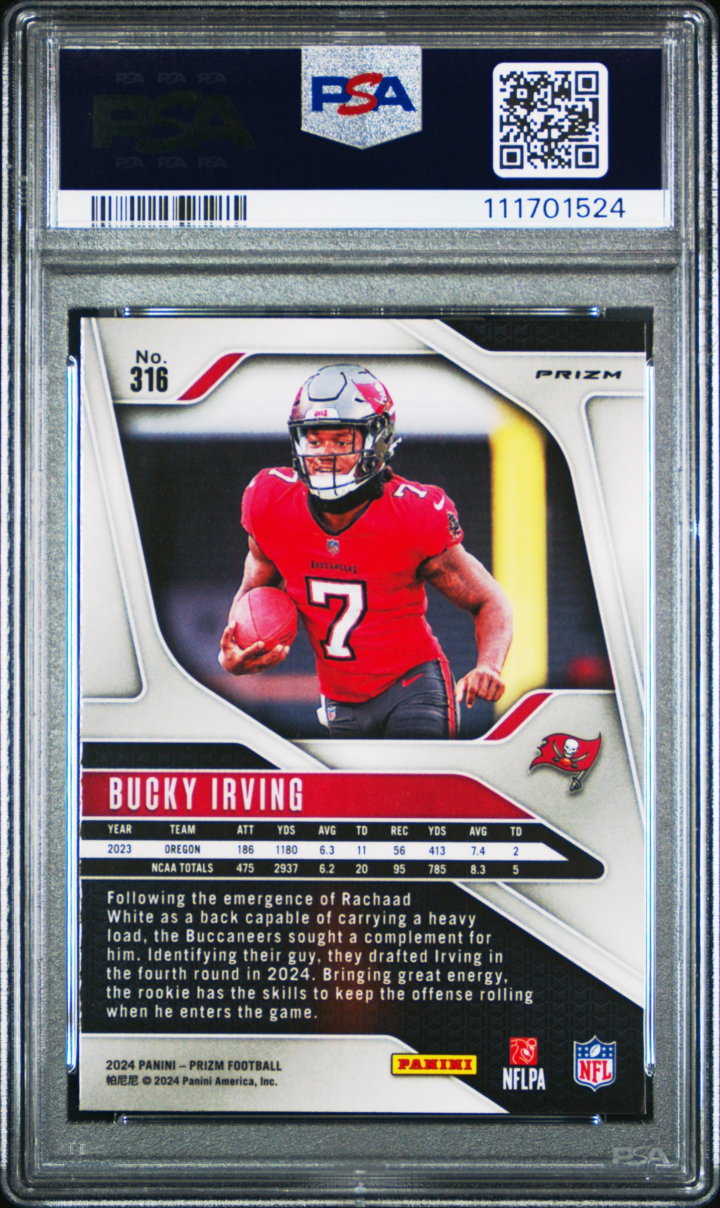 2024 Panini Prizm #316 Bucky Irving Red/White/Blue Prizm PSA 9