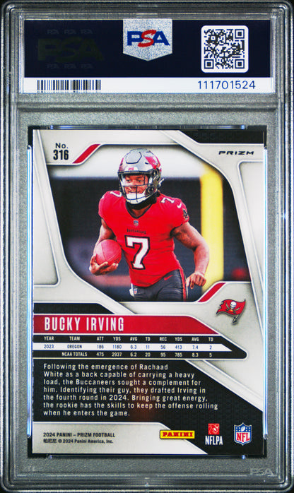 2024 Panini Prizm #316 Bucky Irving Red/White/Blue Prizm PSA 9