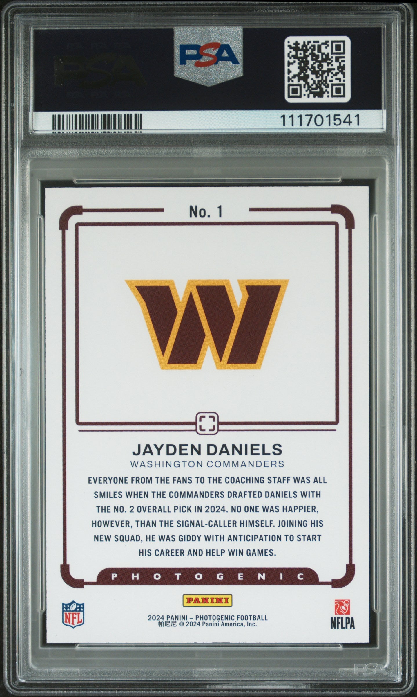 2024 Panini Photogenic Draft Snapshots #1 Jayden Daniels -Silver PSA 9
