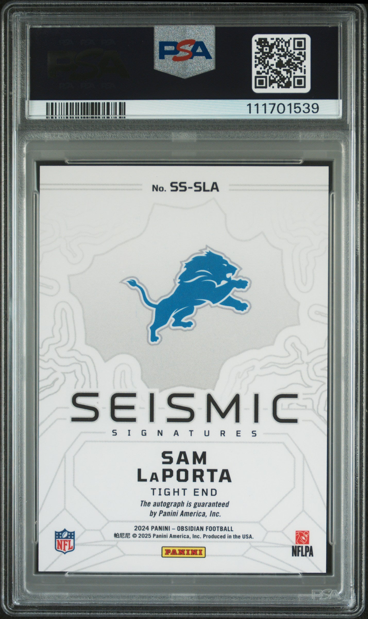 2024 Panini Obsidian Seismic Signatures #SSSLA Sam Laporta PSA 9