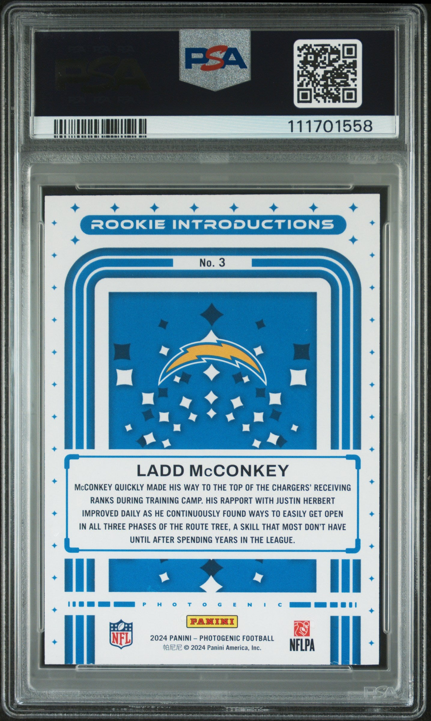 2024 Panini Photogenic Rookie Introductions #3 Ladd Mcconkey PSA 9