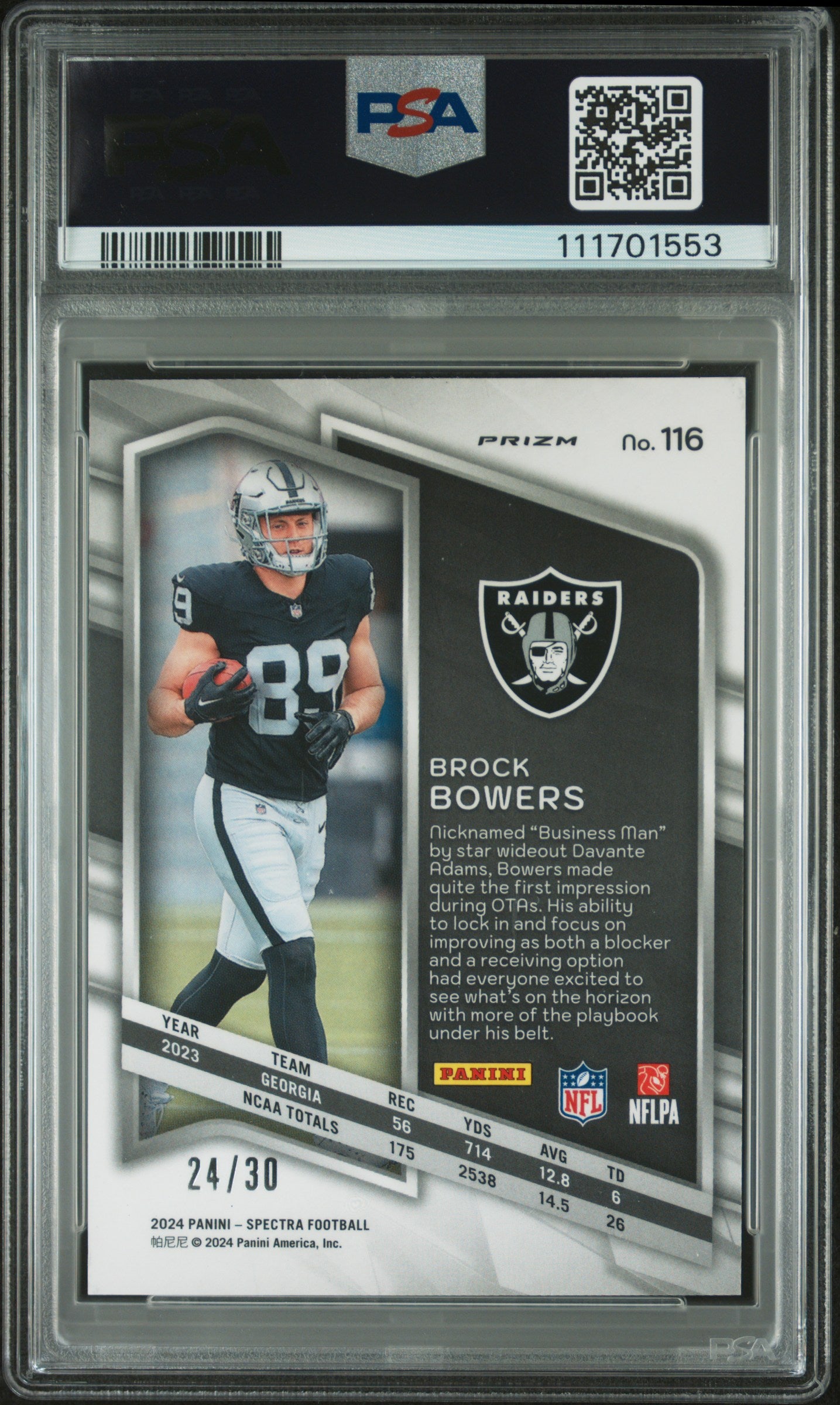 2024 Panini Spectra #116 Brock Bowers Spectris PSA 9