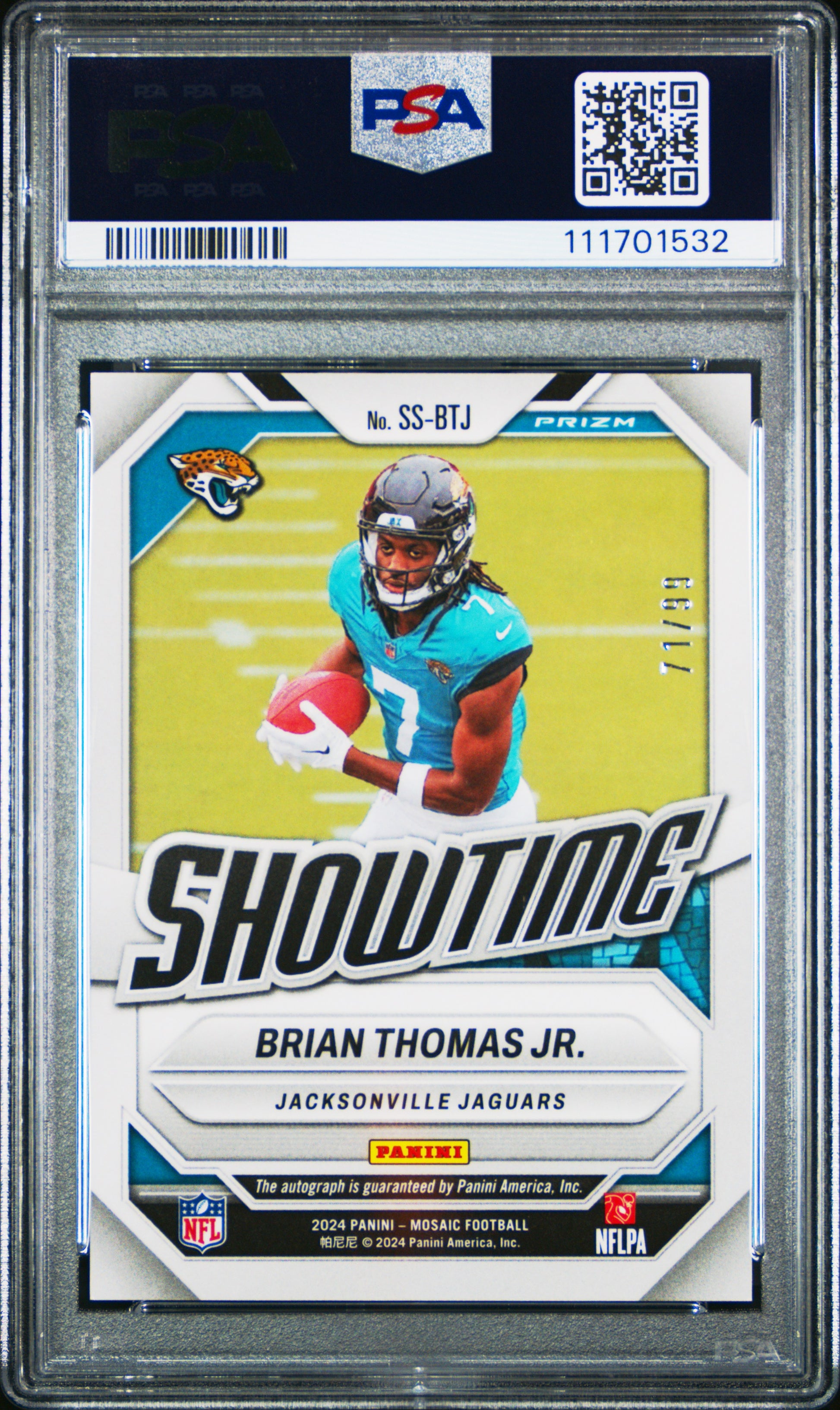2024 Panini Mosaic Showtime Signatures #SSBTJ Brian Thomas Jr.-Blue PSA 9