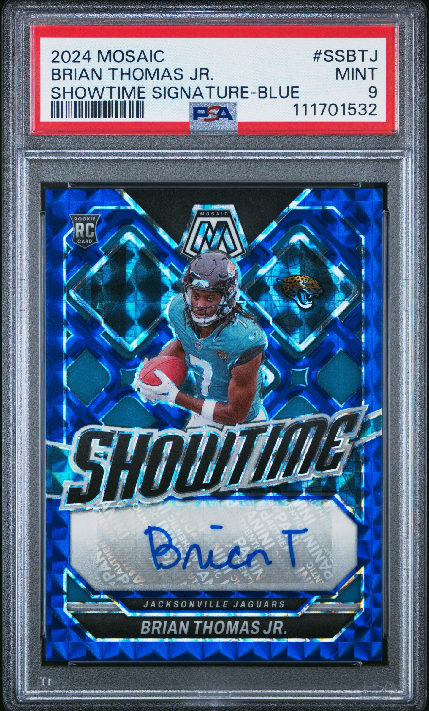 2024 Panini Mosaic Showtime Signatures #SSBTJ Brian Thomas Jr.-Blue PSA 9