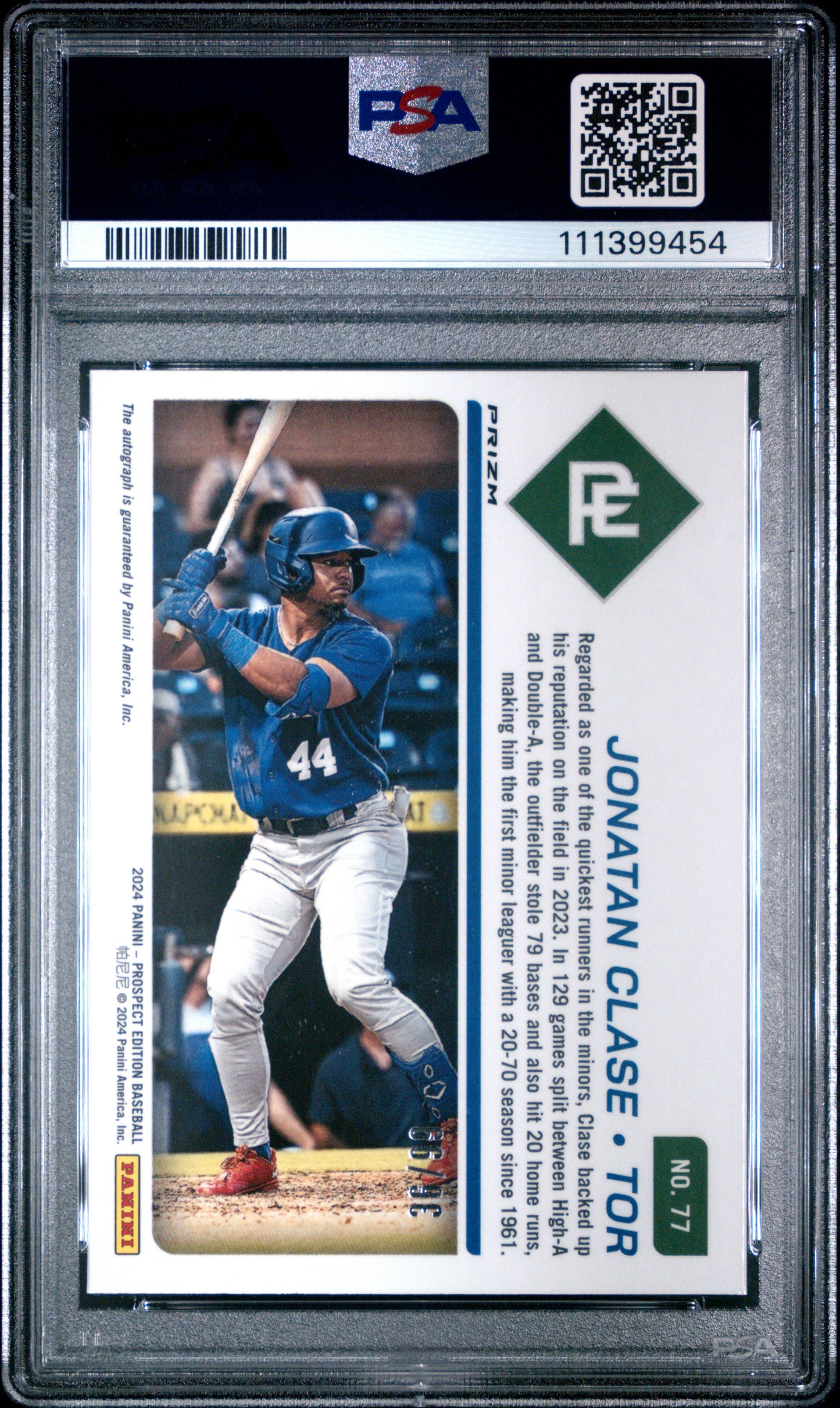 2024 Panini Prospect Edition Prospect Ticket #77 Jonatan Clase Red Power PSA 10